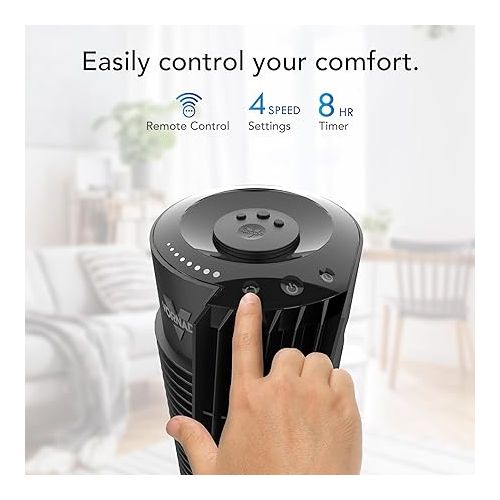 보네이도 Vornado OSC54 Oscillating Tower Fan with Remote, 32 Inch, Quiet Powerful Fan, Oscillates 70º, 1-8H Timer, 4 Speeds, Touch Control, Air Circulator Fan for Bedroom and Home Office, Black