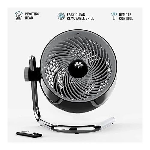 보네이도 Vornado Pivot6 Whole Room Air Circulator Fan with 4 Speeds, Remote Control, Rotating Axis, Black