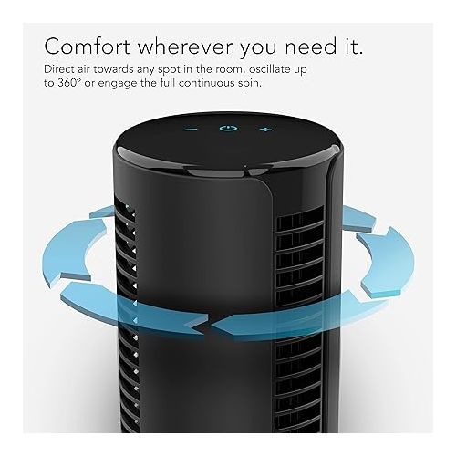 보네이도 Vornado ATOM 2S AE Oscillating Tower Fan with Stand, Alexa Enabled,Black