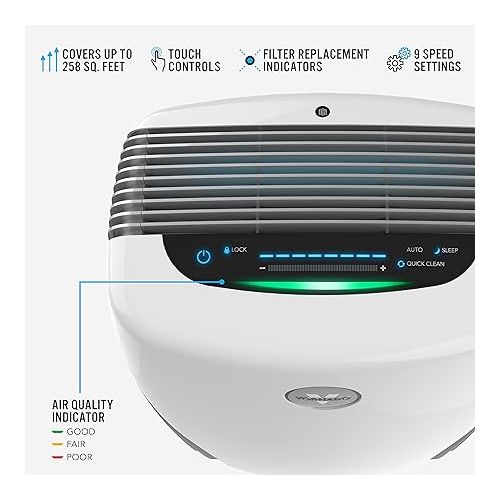 보네이도 Vornado PCO575DC Air Purifier with True HEPA and Carbon Filtration to Capture Allergens, Smoke, Odors, and Patented Silverscreen Technology Attacks Viruses, Whole Room, White