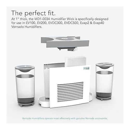 보네이도 Vornado UH200 Ultrasonic Humidifier with Fan-Assisted Whole Room Humidification & MD1-0034 Replacement Humidifier Wick (Pack of 2), White