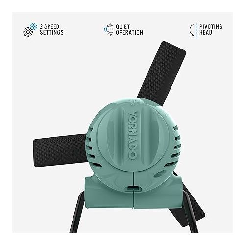 보네이도 Vornado Zippi Small Personal Fan | Foldable Cooling for Desk, Nightstand, Tabletop, Travel and More | 2 Speeds & Soft Blades | Green