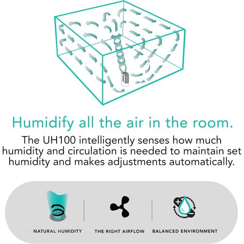 보네이도 Vornado UH100 Ultrasonic Cool Mist Humidifier with Fan-Assisted Whole Room Humidification, Auto Humidity Control, Easy View 1 Gallon Water Tank, White