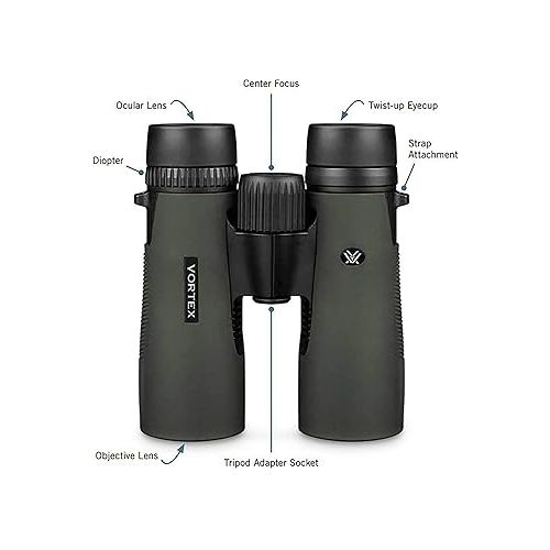  Vortex Optics Diamondback HD 10x42 Binoculars - HD Optical System, Non-slip Grip, Waterproof, Fogproof, Shockproof, Included GlassPak - Unlimited, Unconditional Warranty