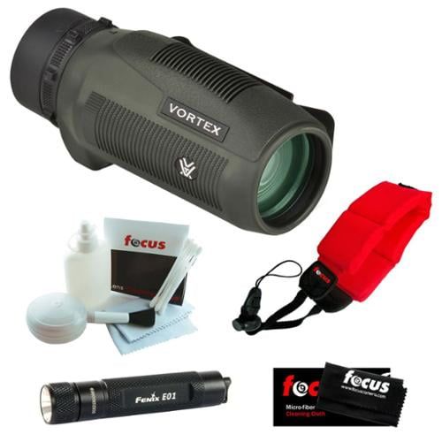  Vortex Optics S136 Solo 10x36 Monocular + Keychain LED Flashlight + Micro Fiber Cleaning Cloth + Cleaning and Care Kit + Floating Foam Strap Red