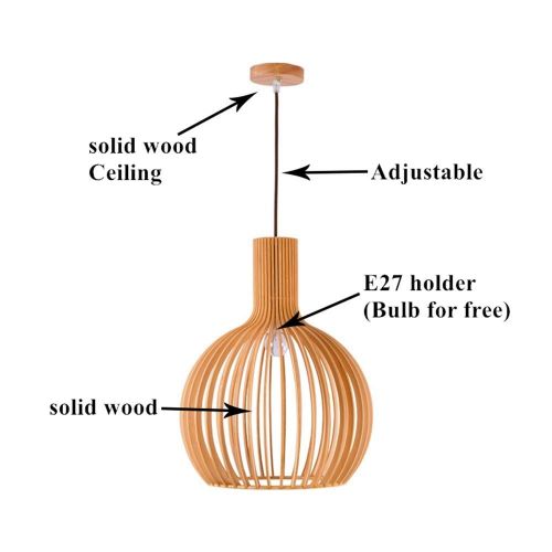  Vory Modern Black Wood Birdcage E27 Bulb Pendant Light norbic Home Deco Bamboo Weaving Wooden Pendant lamp,Mood Color 35cm