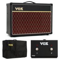 Vox AC15C1X 1 x 12-inch 15-watt Tube Combo Amp with Alnico Blue Speaker with Cover and Footswitch Bundle