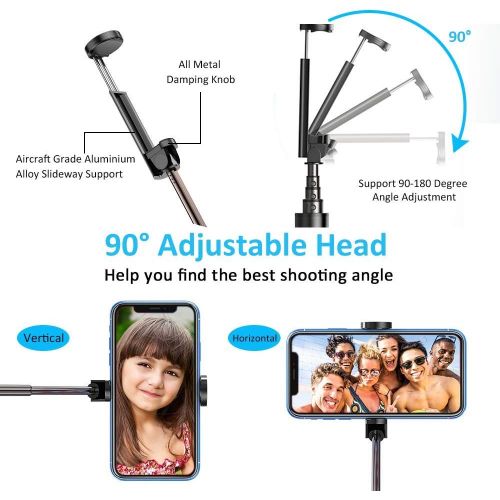  [아마존베스트]Vproof Selfie Stick Bluetooth, Lightweight Aluminum All in One Extendable Selfie Sticks Compact Design for iPhone Xs/XS max/XR/X/8/8 Plus/7/6s/6/5, Galaxy S10/S9/S8/S7/S6/Note, Mor