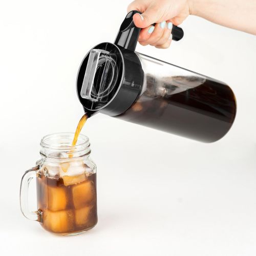  Vremi Cold Brew Iced Coffee Maker and Tea Infuser - 32 Ounce 1 Quart Glass Carafe Pitcher Airtight Lid and Spout - BPA Free Reusable Mesh Filter for Ground Coffee Loose Tea - Dishw