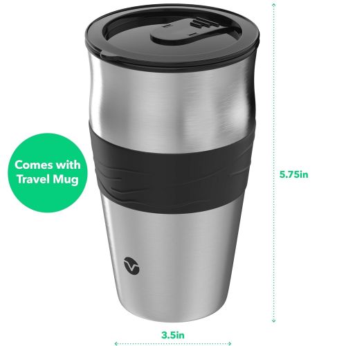  Vremi Single Cup Coffee Maker - Includes 14 Ounce Travel Coffee Mug and Reusable Filter - Personal 1 Cup Drip Coffee Maker to Brew Ground Beans - Black and Silver Single Serve One