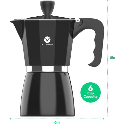  Vremi Stovetop Espresso Maker - Moka Pot Coffee Maker for Gas or Electric Stove Top - 6 Cups Demitasse Espresso Shot Maker for Italian Espresso Cappuccino or Latte - Black