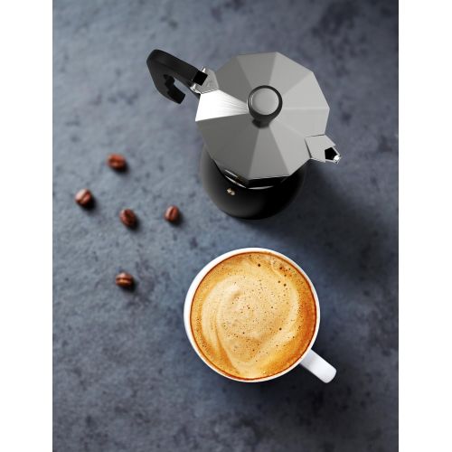  Vremi Stovetop Espresso Maker - Moka Pot Coffee Maker for Gas or Electric Stove Top - 6 Cups Demitasse Espresso Shot Maker for Italian Espresso Cappuccino or Latte - Black