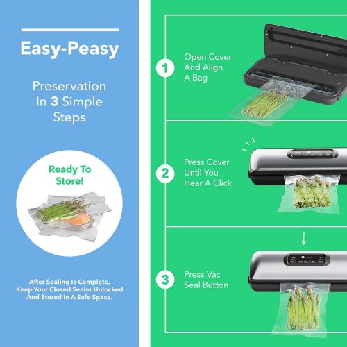  Vremi Vacuum Sealer Machine - Designed for Food Preservation and Sous Vide - Includes Starter Bags and Suction Hose for Jars and Containers
