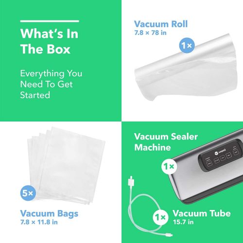  Vremi Vacuum Sealer Machine - Designed for Food Preservation and Sous Vide - Includes Starter Bags and Suction Hose for Jars and Containers
