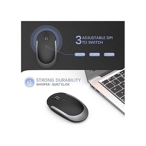  Compact Wireless Keyboard Mouse, 2.4GHz Ultra Thin Small Wireless Keyboard Mouse Combo for Desktop, Laptop (Black and Gray)