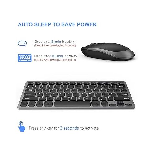  Compact Wireless Keyboard Mouse, 2.4GHz Ultra Thin Small Wireless Keyboard Mouse Combo for Desktop, Laptop (Black and Gray)