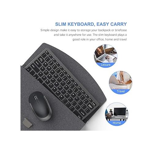  Compact Wireless Keyboard Mouse, 2.4GHz Ultra Thin Small Wireless Keyboard Mouse Combo for Desktop, Laptop (Black and Gray)