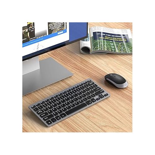  Compact Wireless Keyboard Mouse, 2.4GHz Ultra Thin Small Wireless Keyboard Mouse Combo for Desktop, Laptop (Black and Gray)