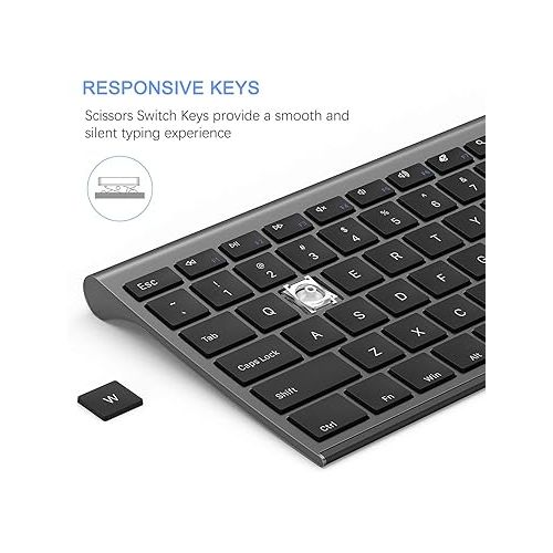  Wireless Keyboard and Mouse, Vssoplor 2.4GHz Rechargeable Compact Quiet Full-Size Keyboard and Mouse Combo with Nano USB Receiver for Windows, Laptop, PC, Notebook-Dark Gray