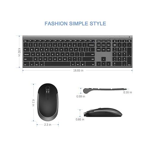  Wireless Keyboard and Mouse, Vssoplor 2.4GHz Rechargeable Compact Quiet Full-Size Keyboard and Mouse Combo with Nano USB Receiver for Windows, Laptop, PC, Notebook-Dark Gray