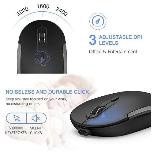  [아마존베스트]Wireless Keyboard and Mouse, Vssoplor 2.4GHz Rechargeable Compact Quiet Full-Size Keyboard and Mouse Combo with Nano USB Receiver for Windows, Laptop, PC, Notebook-Dark Gray