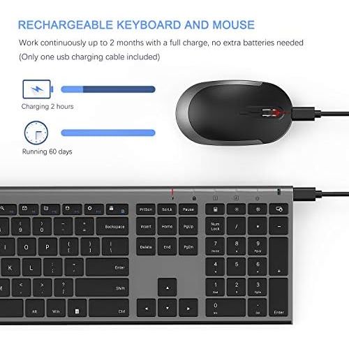  [아마존베스트]Wireless Keyboard and Mouse, Vssoplor 2.4GHz Rechargeable Compact Quiet Full-Size Keyboard and Mouse Combo with Nano USB Receiver for Windows, Laptop, PC, Notebook-Dark Gray