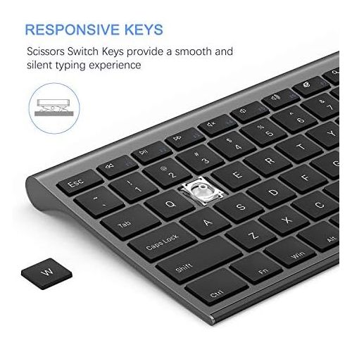  [아마존베스트]Wireless Keyboard and Mouse, Vssoplor 2.4GHz Rechargeable Compact Quiet Full-Size Keyboard and Mouse Combo with Nano USB Receiver for Windows, Laptop, PC, Notebook-Dark Gray