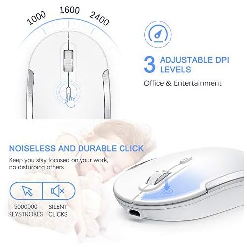  [아마존베스트]Wireless Keyboard and Mouse, Vssoplor 2.4GHz Rechargeable Compact Quiet Full-Size Keyboard and Mouse Combo with Nano USB Receiver for Windows, Laptop, PC, Notebook-White and Silver