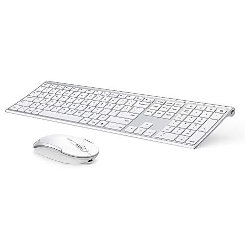  [아마존베스트]Wireless Keyboard and Mouse, Vssoplor 2.4GHz Rechargeable Compact Quiet Full-Size Keyboard and Mouse Combo with Nano USB Receiver for Windows, Laptop, PC, Notebook-White and Silver