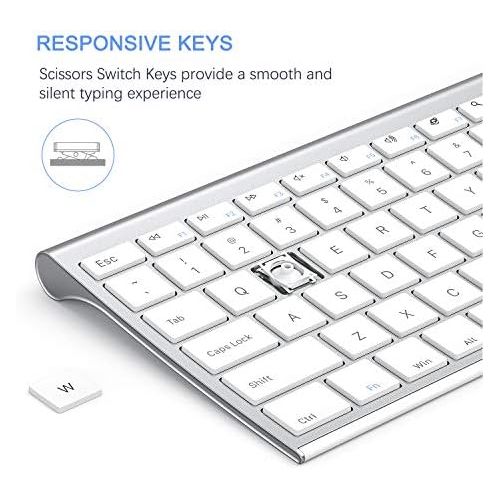  [아마존베스트]Wireless Keyboard and Mouse, Vssoplor 2.4GHz Rechargeable Compact Quiet Full-Size Keyboard and Mouse Combo with Nano USB Receiver for Windows, Laptop, PC, Notebook-White and Silver