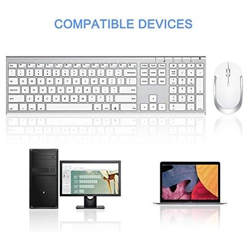  [아마존베스트]Wireless Keyboard and Mouse, Vssoplor 2.4GHz Rechargeable Compact Quiet Full-Size Keyboard and Mouse Combo with Nano USB Receiver for Windows, Laptop, PC, Notebook-White and Silver