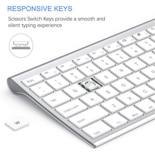  [아마존베스트]Wireless Keyboard and Mouse, Vssoplor 2.4GHz Rechargeable Compact Quiet Full-Size Keyboard and Mouse Combo with Nano USB Receiver for Windows, Laptop, PC, Notebook-White and Silver