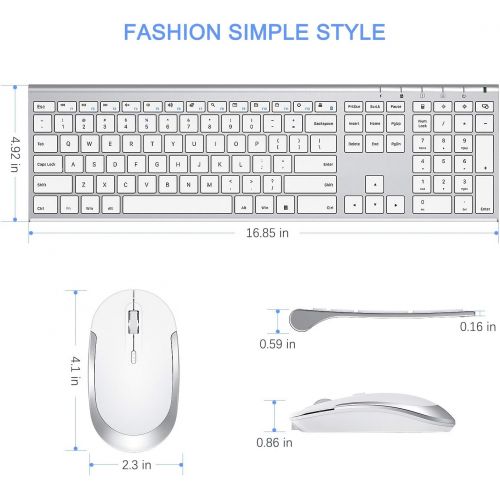  [아마존베스트]Wireless Keyboard and Mouse, Vssoplor 2.4GHz Rechargeable Compact Quiet Full-Size Keyboard and Mouse Combo with Nano USB Receiver for Windows, Laptop, PC, Notebook-White and Silver