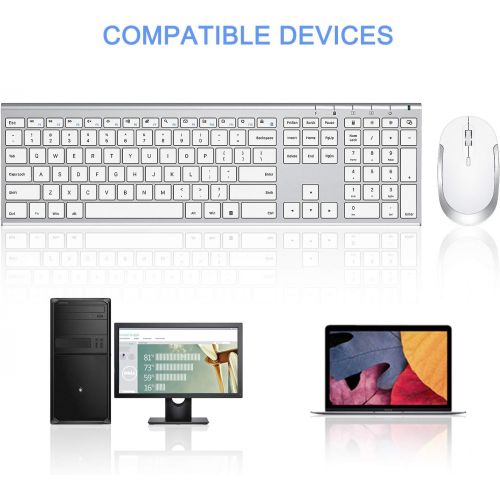  [아마존베스트]Wireless Keyboard and Mouse, Vssoplor 2.4GHz Rechargeable Compact Quiet Full-Size Keyboard and Mouse Combo with Nano USB Receiver for Windows, Laptop, PC, Notebook-White and Silver