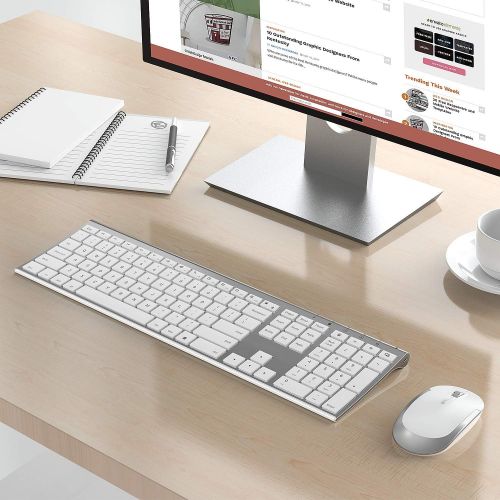  [아마존베스트]Wireless Keyboard and Mouse, Vssoplor 2.4GHz Rechargeable Compact Quiet Full-Size Keyboard and Mouse Combo with Nano USB Receiver for Windows, Laptop, PC, Notebook-White and Silver