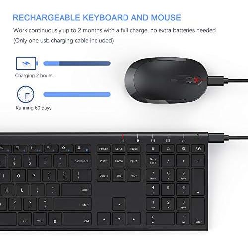  [아마존베스트]Wireless Keyboard and Mouse, Vssoplor 2.4GHz Rechargeable Compact Quiet Full-Size Keyboard and Mouse Combo with Nano USB Receiver for Windows, Laptop, PC, Notebook-Black