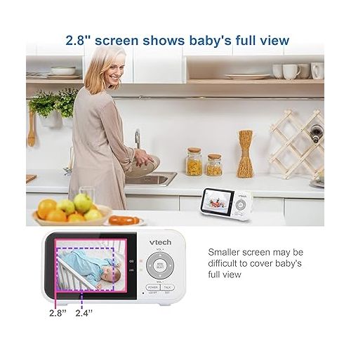 브이텍 VTech VM819 Baby Monitor, 2.8” Screen, Night Vision, 2-Way Audio, Temperature Sensor and Lullabies, Secure Transmission No WiFi