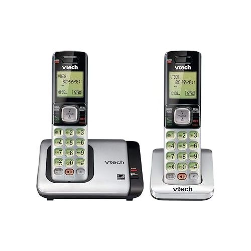 브이텍 VTech CS6719-2 2-Handset Expandable Cordless Phone with Caller ID/Call Waiting, Handset Intercom & Backlit Display/Keypad, Silver