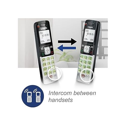 브이텍 VTech CS6719-2 2-Handset Expandable Cordless Phone with Caller ID/Call Waiting, Handset Intercom & Backlit Display/Keypad, Silver