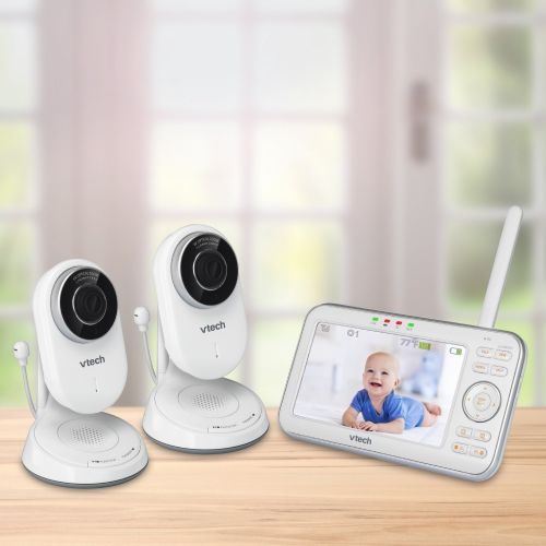 브이텍 VTech VM5271-2 Video Baby Monitor with 5-inch Screen, Motorized Lens with 6X Optical Zoom, Soothing Sounds & Lullabies, Temperature Sensor & 1,000 feet of Range with 2 Cameras