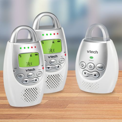 브이텍 [아마존베스트]VTech DM221-2 Audio Baby Monitor with up to 1,000 ft of Range, Vibrating Sound-Alert, Talk Back Intercom, Night Light Loop & Two Parent Units