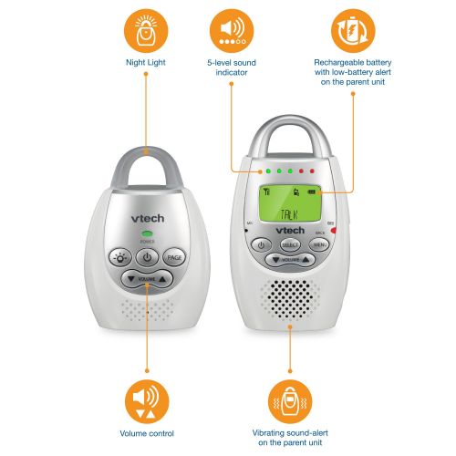 브이텍 [아마존베스트]VTech DM221 Audio Baby Monitor with up to 1,000 ft of Range, Vibrating Sound-Alert, Talk Back Intercom & Night Light Loop