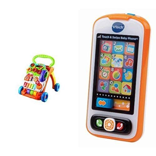 브이텍 VTech Sit-to-Stand Learning Walker and Touch and Swipe Baby Phone Frustration-Free Packaging Bundle