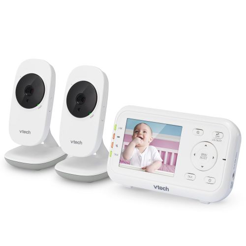 브이텍 VTech VM3252-2 2.8” Digital Video Baby Monitor with 2 Cameras and Automatic Night Vision, White