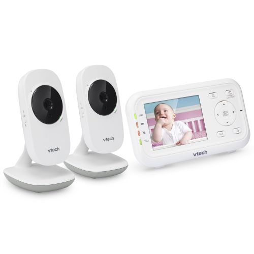 브이텍 VTech VM3252-2 2.8” Digital Video Baby Monitor with 2 Cameras and Automatic Night Vision, White