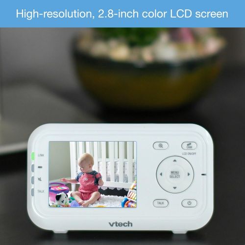 브이텍 VTech VM3252-2 2.8” Digital Video Baby Monitor with 2 Cameras and Automatic Night Vision, White