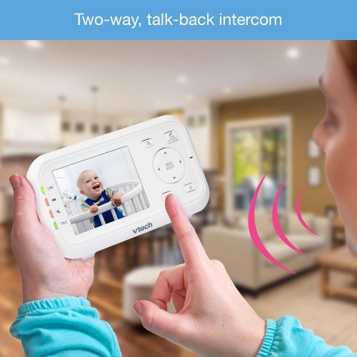 브이텍 VTech VM3252-2 2.8” Digital Video Baby Monitor with 2 Cameras and Automatic Night Vision, White