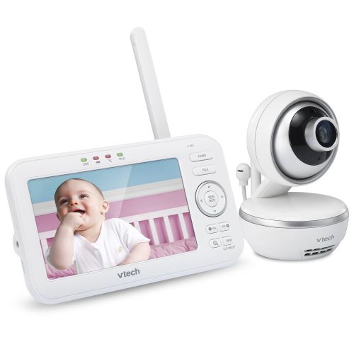 브이텍 VTech VM5261 5” Digital Video Baby Monitor with Pan & Tilt Camera, Wide-Angle Lens and Standard Lens, White