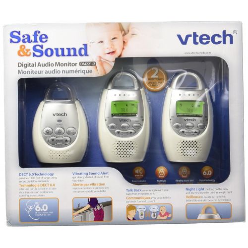 브이텍 VTech DM221-2 Audio Baby Monitor with up to 1,000 ft of Range, Vibrating Sound-Alert, Talk Back Intercom, Night Light Loop & Two Parent Units