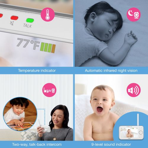 브이텍 VTech VM5271 Video Baby Monitor with 5-inch Screen, Motorized Lens with 6X Optical Zoom, Soothing Sounds & Lullabies, Temperature Sensor & 1,000 feet of Range